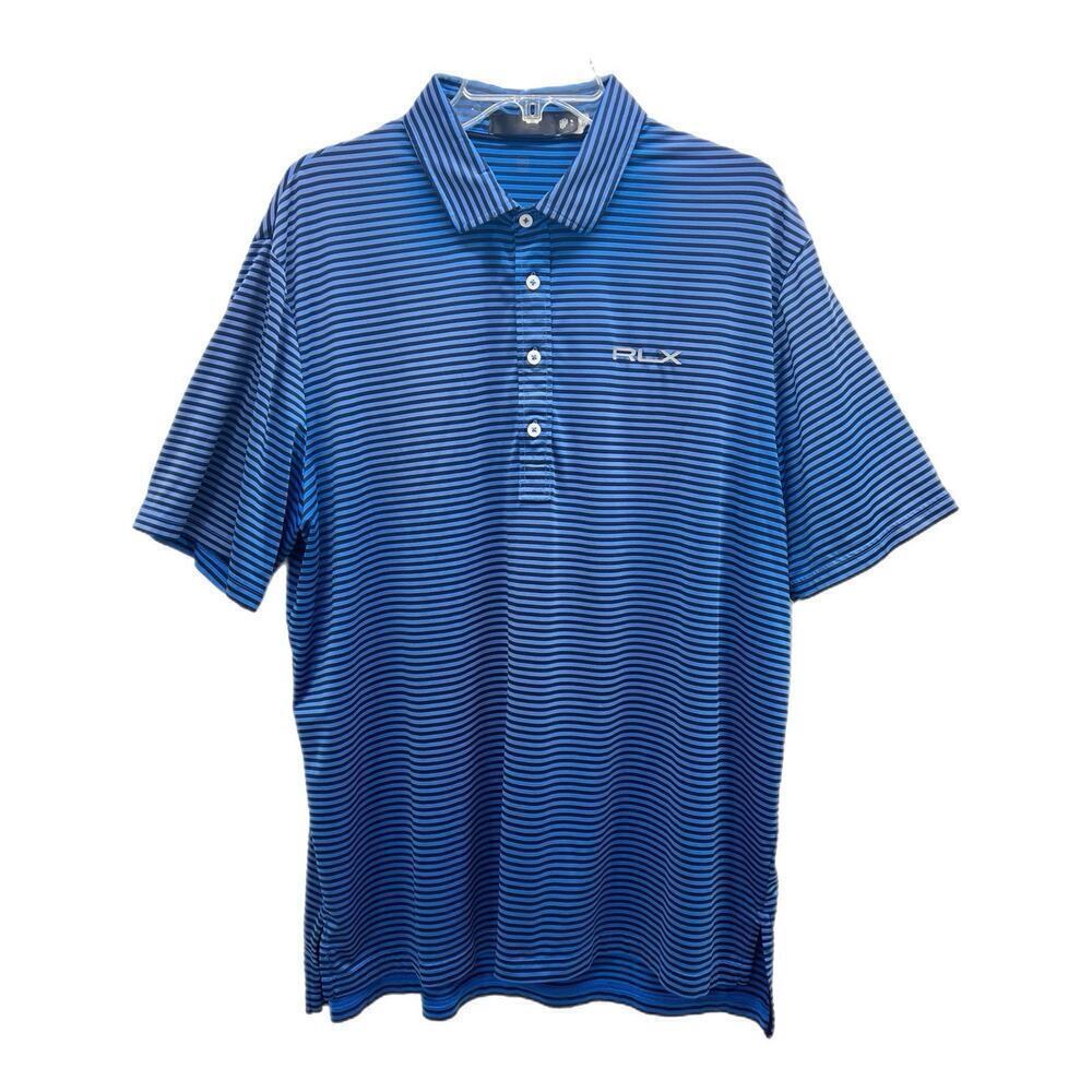 RLX Ralph Lauren Polo Shirt Men's XL Blue Striped Wicking Performance Golf